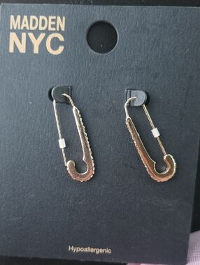 Madden NYC Gold Safety Pin Drop Earrings